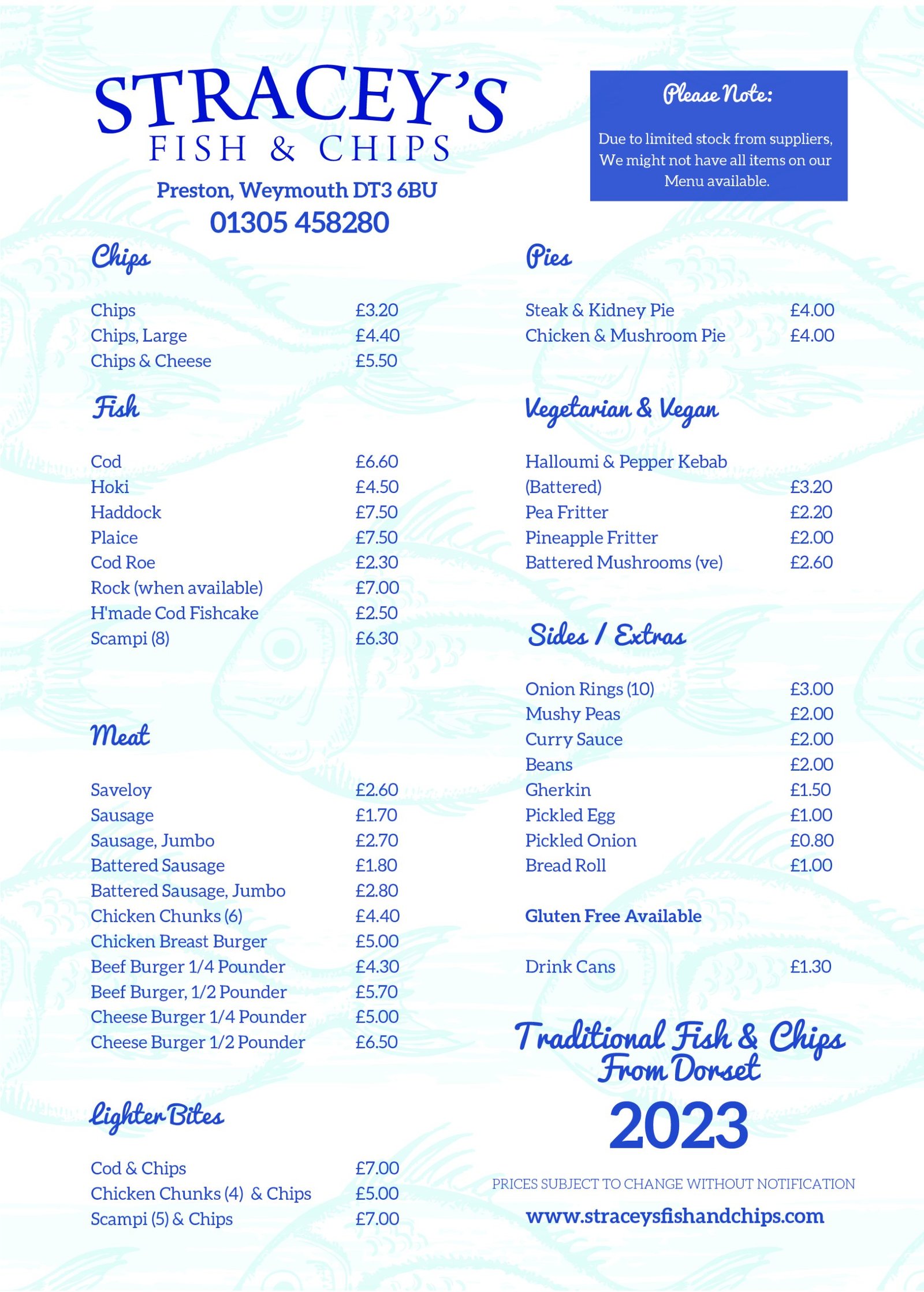 Fish and shop chips menu